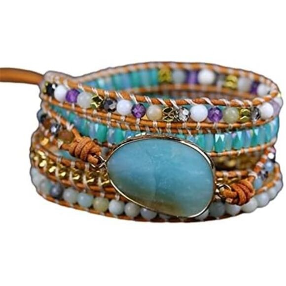 Boho Handmade Natural Stone Wrap Bracelets Turquoises Crystal Beads - Picture 7 of 7